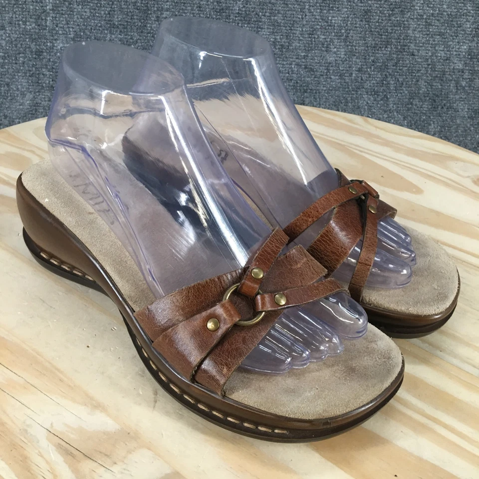 Sandalias MIA para mujer 7,5 M informales sin cordones plataforma cuña deslizable cuero marrón Foto 3 de 4