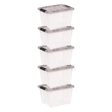 IRIS USA 19QT Stack & Pull Clear Plastic Storage Box, Lid Gray, Set of 5