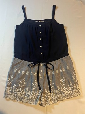 Rachel Rachel Roy Romper Womens Size 10 Navy Blue Floral Embroidered Sleeveless