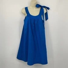 Theory Steffen A-line trapeze shift dress blue dupioni silk shoulder tie 4