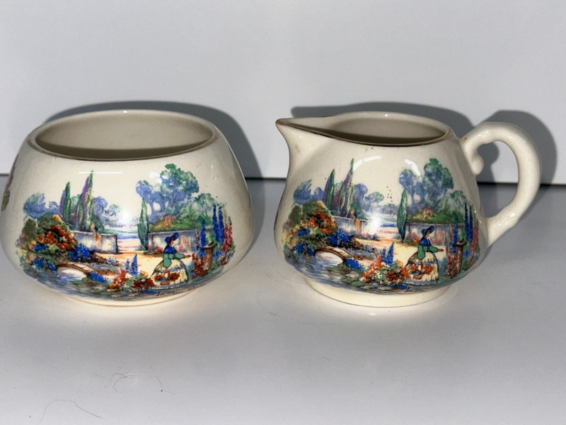 Vintage English Ware Lancaster Sandland Cream & Sugar Bowl Old World Garden