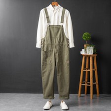 Retro Multi Pocket Work Pants Men's Straight Loose Jumpsuit Suspender Overalls