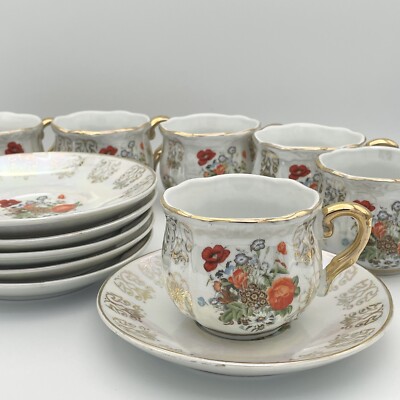 6 Vintage Touchmate Fine Porcelain Cups and Saucers Made in Japan 24k Gold RARE