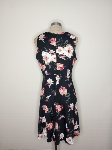 Homeyee Dress Women's Sz 12 Black Pink Orange Floral Sleeveless Flare Flowy - Picture 3 of 12