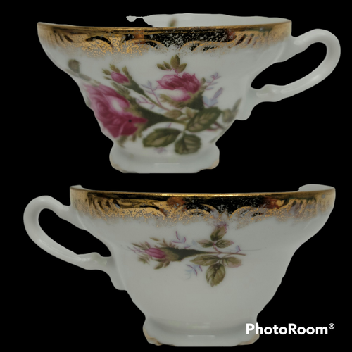 Yamaka Vintage China Rose Tea Cups and Dessert Plates Fan Shape 8