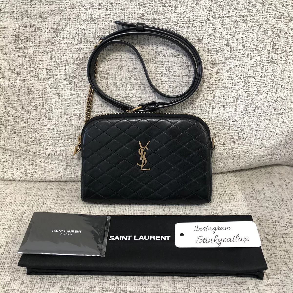 NEW SAINT LAURENT 733667 GABY CHAIN POUCH IN BLACK QUILTED 