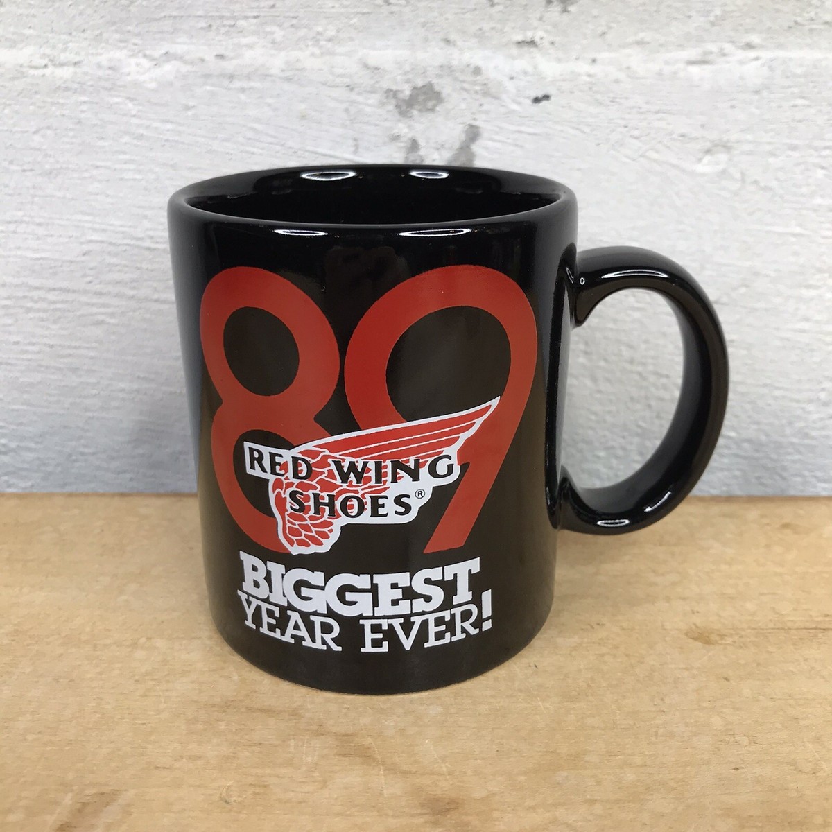Red Wing Shoes 1989 Biggest Year Ever Coffee Mug Black Cup Employee Giveaway