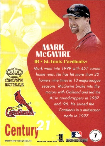 1999 Pacific Crown Royale Century 21 #7 - Mark McGwire - Picture 2 of 2