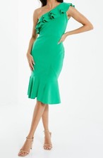 RRP £37, SIZE 16, NEW QUIZ Logo Scuba One Shoulder Frill Midi Dress