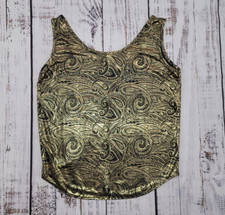 Vintage Cindy Collins Shiny Gold Paisley Art Deco Blouse USA Made Size S
