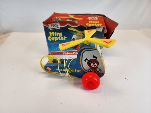 Vintage working Fisher-Price Mini Copter 448 Pull-Toy Helicopter 1970 Wooden Box - Picture 4 of 8
