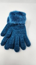 Wonder nation girls blue knit gloves faux fur cuff one size d4