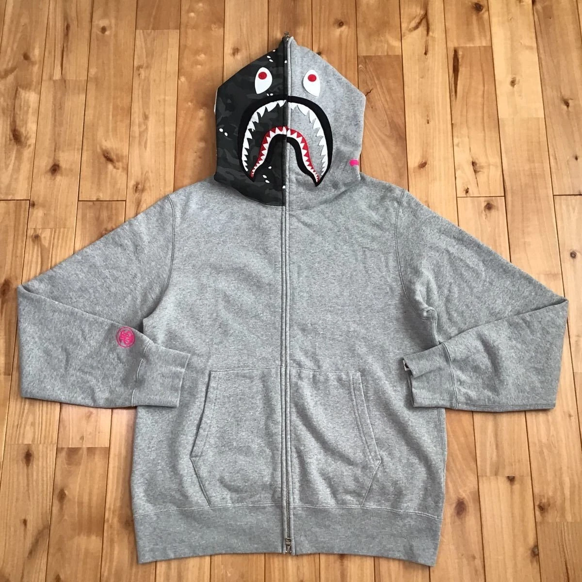 BAPE × stussy shark full zip hoodie Gray A Bathing Ape Size XL