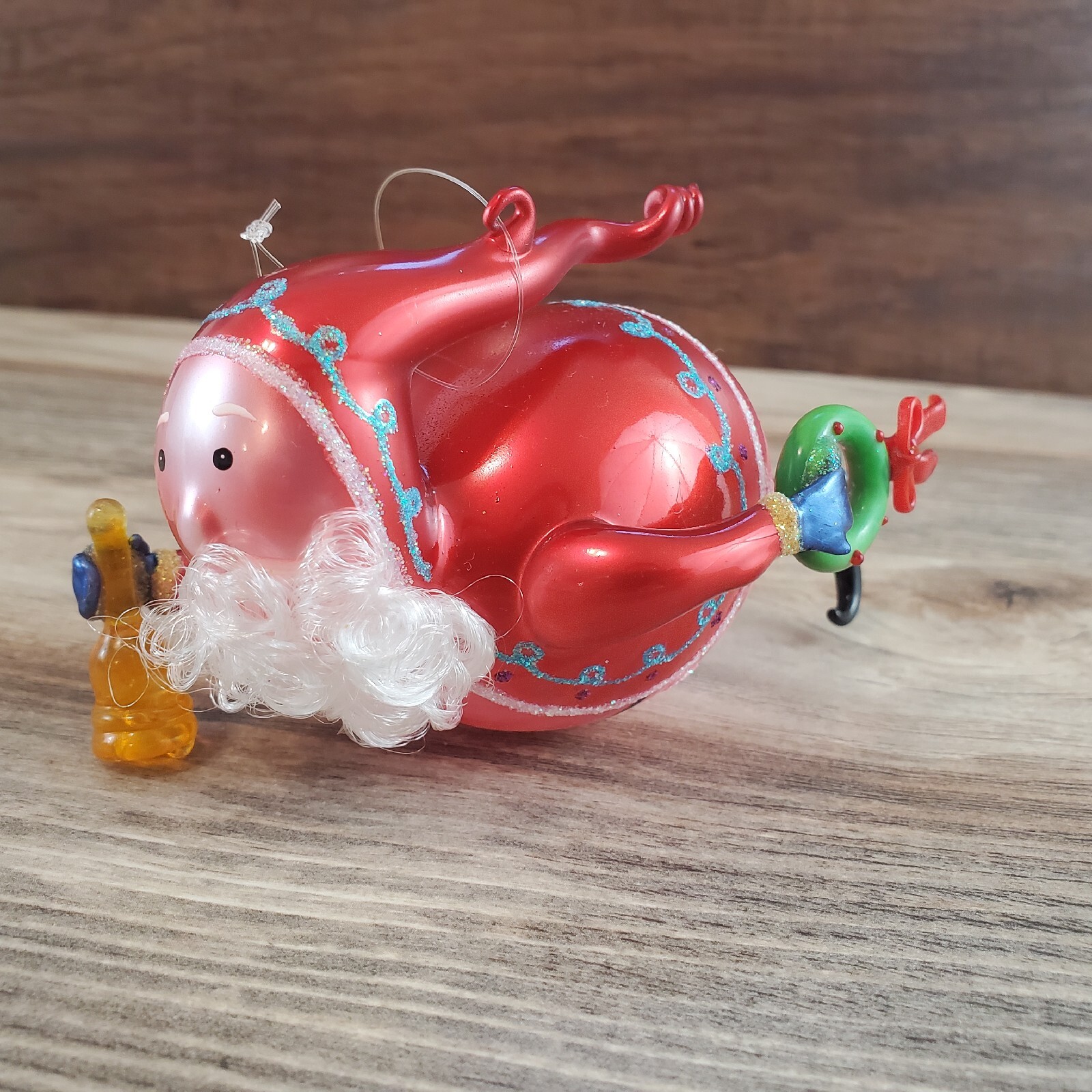 Department 56 Art Glass Santa Ornament with Curly Beard and Bell