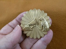 (B-dog-106) Nipper dog love terrier phonograph textured flower brass pin brooch