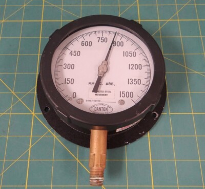 Danton Duro Instrument Corp 5'' Pressure Gauge   0 to 1500 MM HG. ABS   1/4'' NPT