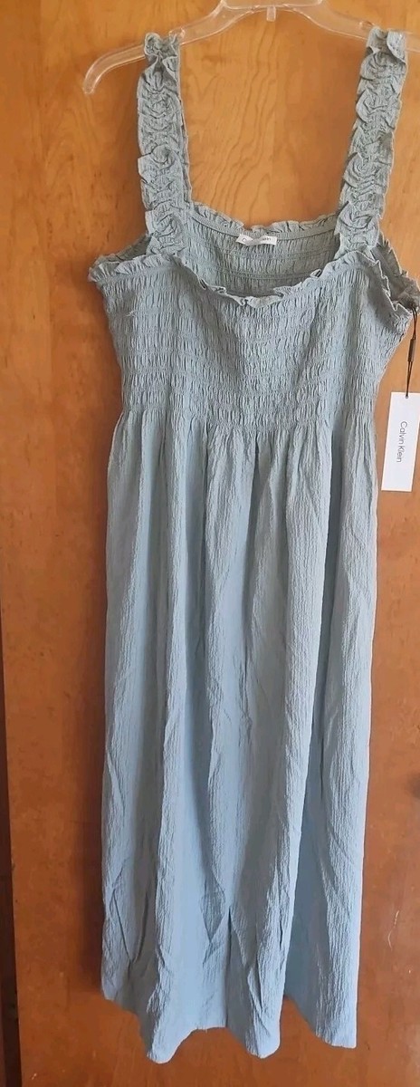 Calvin Klein Women Midi Ruffled Elastic Straps Tiered Dress Mint 