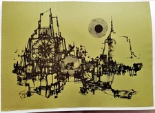 MAX GUNTHER Original Mid-Century PENCIL SIGNED LITHOGRAPH Ship & Cathedral 12/18
