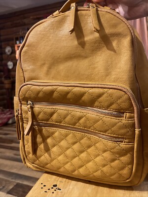 Miztique Camel 14” Adjustable Backpack B/W Stripe Lining and Gold Accents 