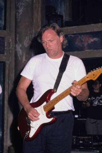 David Gilmour plays his candy apple red Fender Stratocaster 57V 1988 Old Photo 1 - Foto 1 di 1