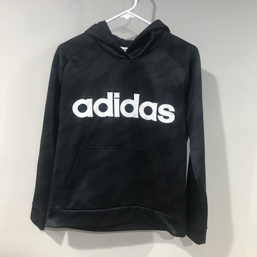 Adidas Boys Hoodie Sz Large 14/16 Logo Spellout Sweater Black