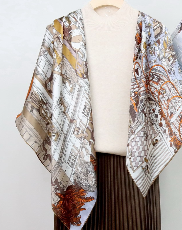 Sallys 100% Mulberry Silk Square Scarf Angel Print 43