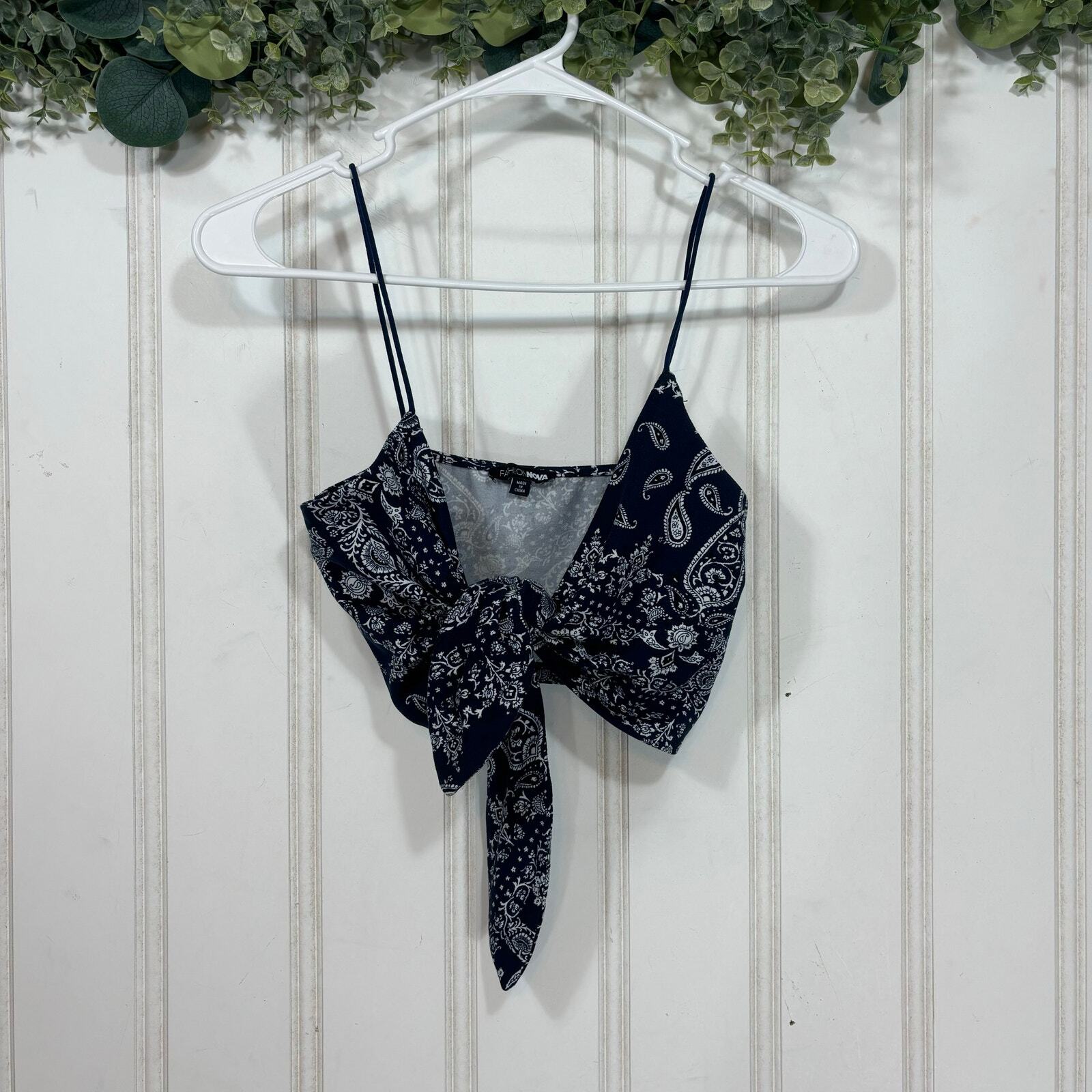 Fashion Nova Blue Bandana Tie Top EXTRA SMALL Festival Rave
