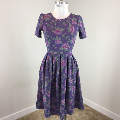 purple lularoe amelia dress Lularoe Women Amelia Pleated Dress Purple Floral Dip Cherry Blossoms Small 6/8