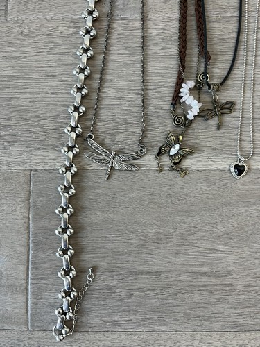 Costume Jewelry Lot Dragonfly Botanical Hearts Earrings Rings Necklace Crystal - Afbeelding 2 van 12