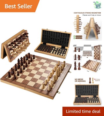 15-Inch Magnetic Chess Board Set - Handcrafted Portable Wooden Game for All Ages