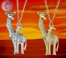 New Mother Father Child Baby Giraffe Double Silver Gold Animal Pendant Necklace