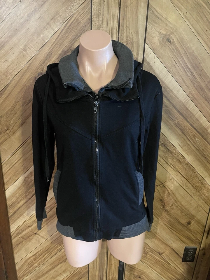 Chaqueta con Capucha TheLees Para Hombre Mediana Negra y Gris Doble Cremallera Cremallera Completa Foto 3 de 4