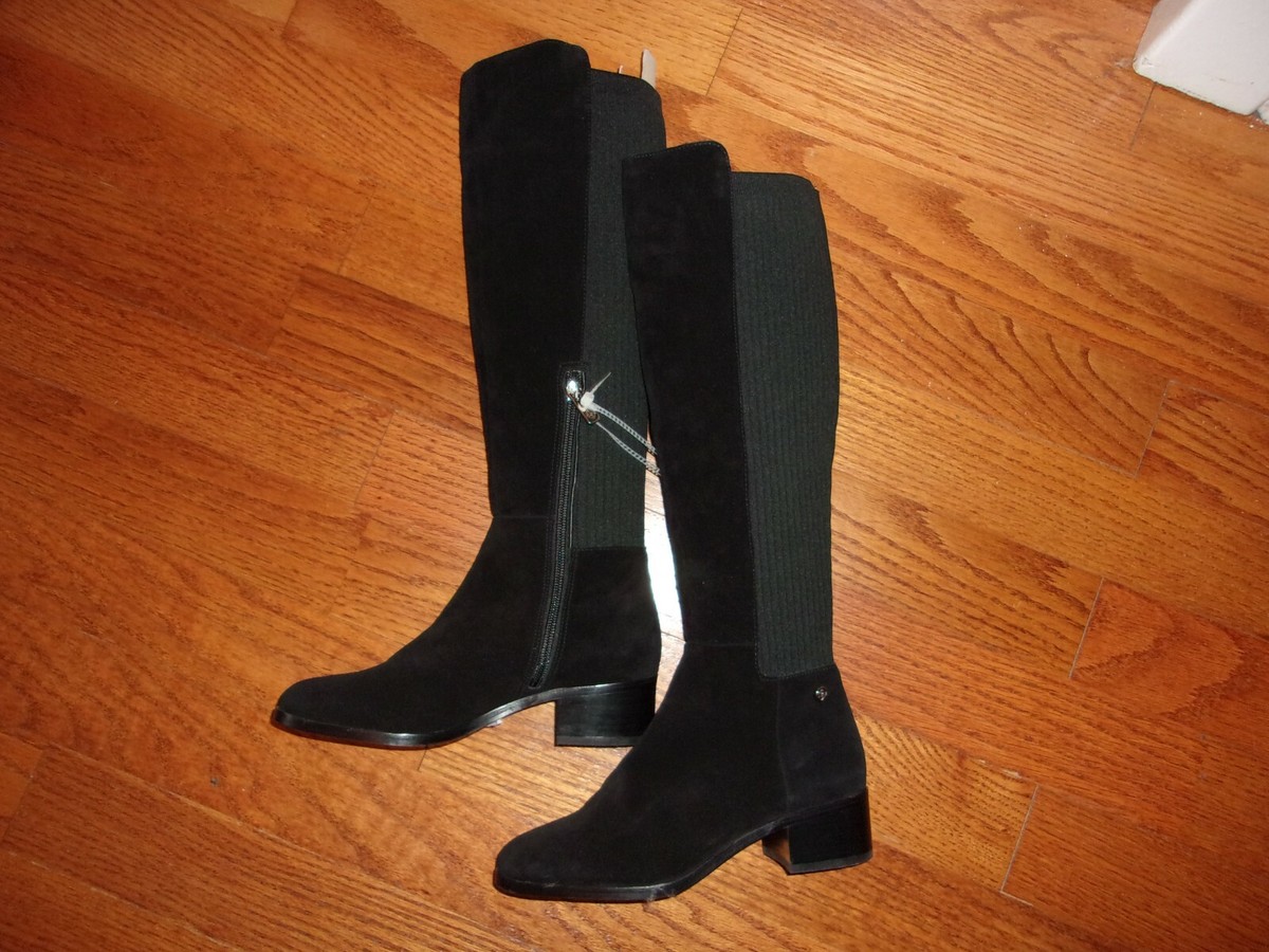 New Eileen Fisher Black Suede/ Sock Fabric Knee High Tall Boots Sz 6M