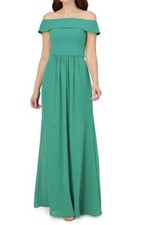Adrianna Papell Green Stretch Crepe Bodice Off The Shoulder Chiffon A-Line Sz. 8