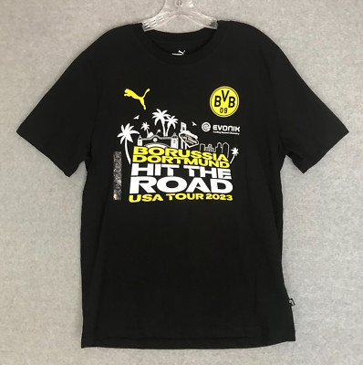 NEW! Puma BVB Borussia Dortmund T Shirt Mens Short Sleeve Black 2023 USA Tour