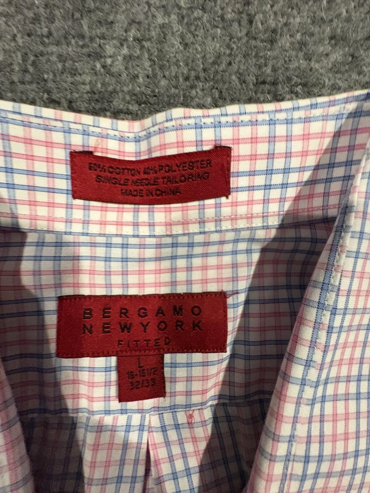 Camisa Bergamo New York Para Hombres Grande Rosa Azul A Cuadros Ajustada Vestido con Botones Foto 2 de 4
