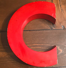 Red Painted Metal 3D Letter "C" Wall Mounted Decorative Sign, Industrial