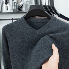 100 Wool MenV-neck Sweater Solid Color Autumn/winter Casual Business Slim Tops