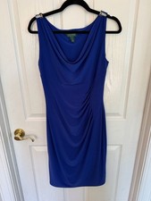 Lauren Ralph Lauren Royal Blue Cowl Neck Sheath Dress w/ Embellished Shoulders