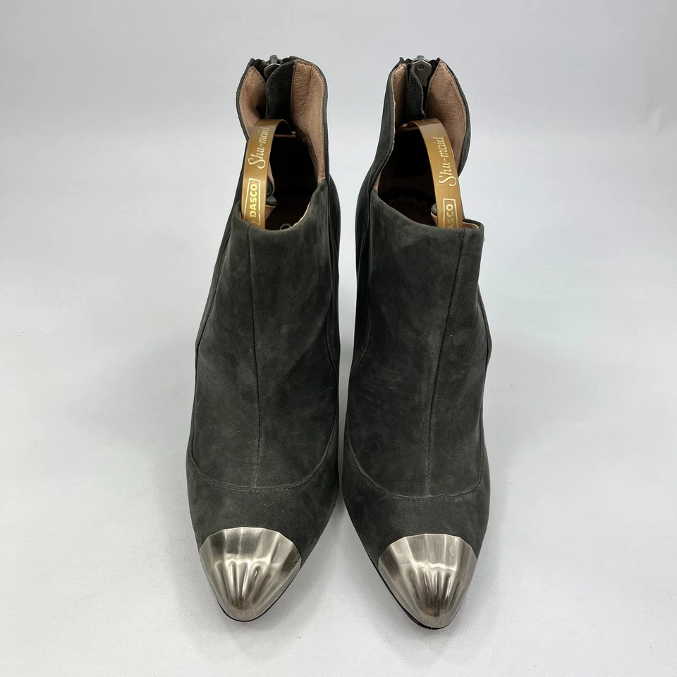 Diesel Mujer Cuero Completo Gamuza Botines Gris Reino Unido 4 Adornado Puntera de Acero Cremallera Foto 3 de 4