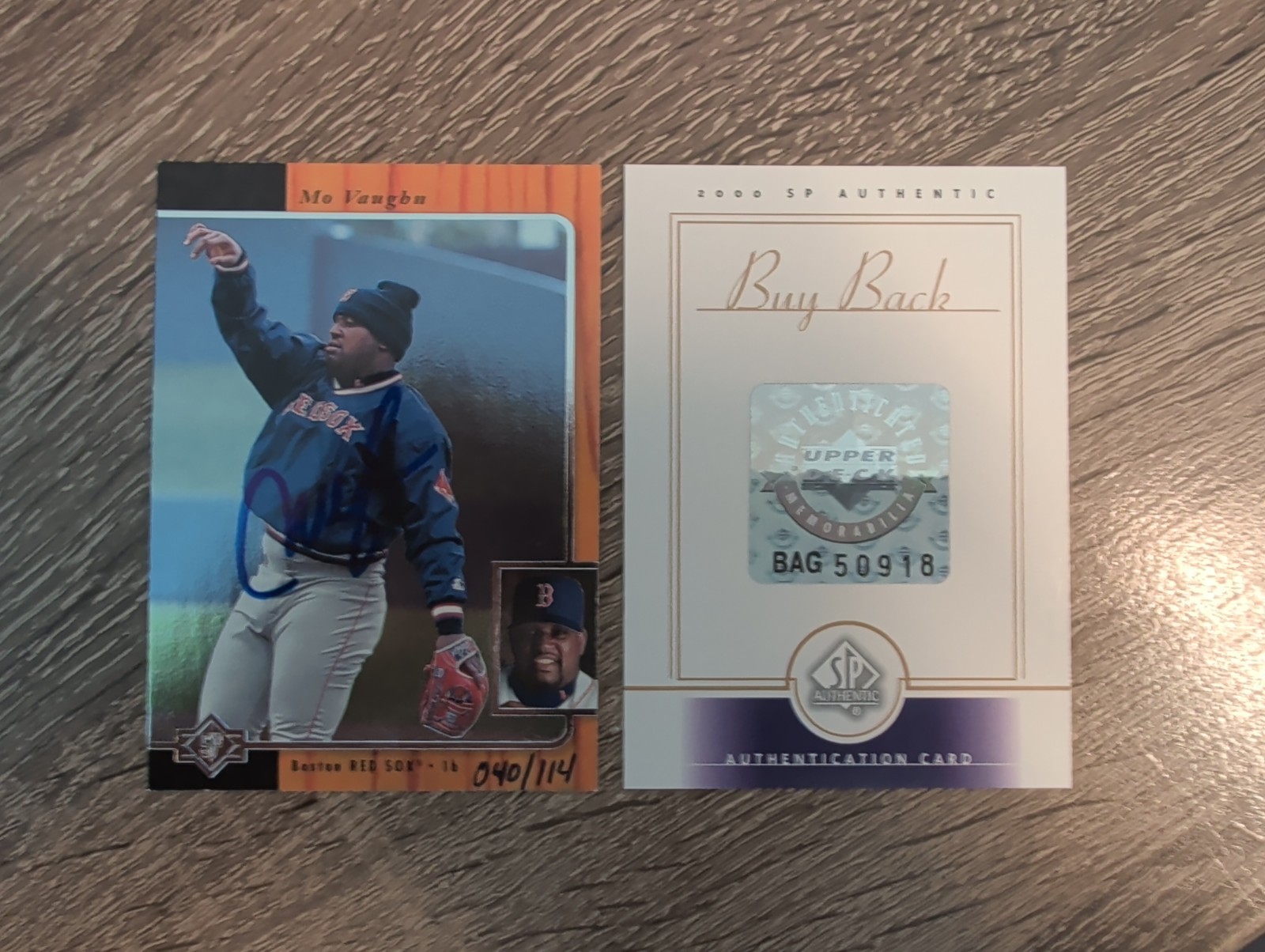 2000 SP Authentic Mo Vaughn BuyBack Auto 40/114 Red Sox #SP-MV