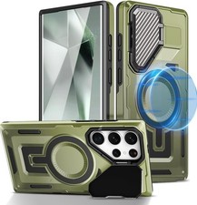 Samsung Galaxy S24 Ultra Case with Camera Lens Protection Cover & Kickstand, Gre