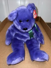 TC4- Ty Beanie Buddies Employee Bear Purple Green Ribbon W/Tags