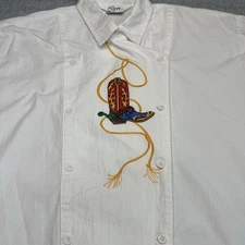 Vintage Roper Western Button Shirt Women's White Embroidery Cowboy Boot 11/12