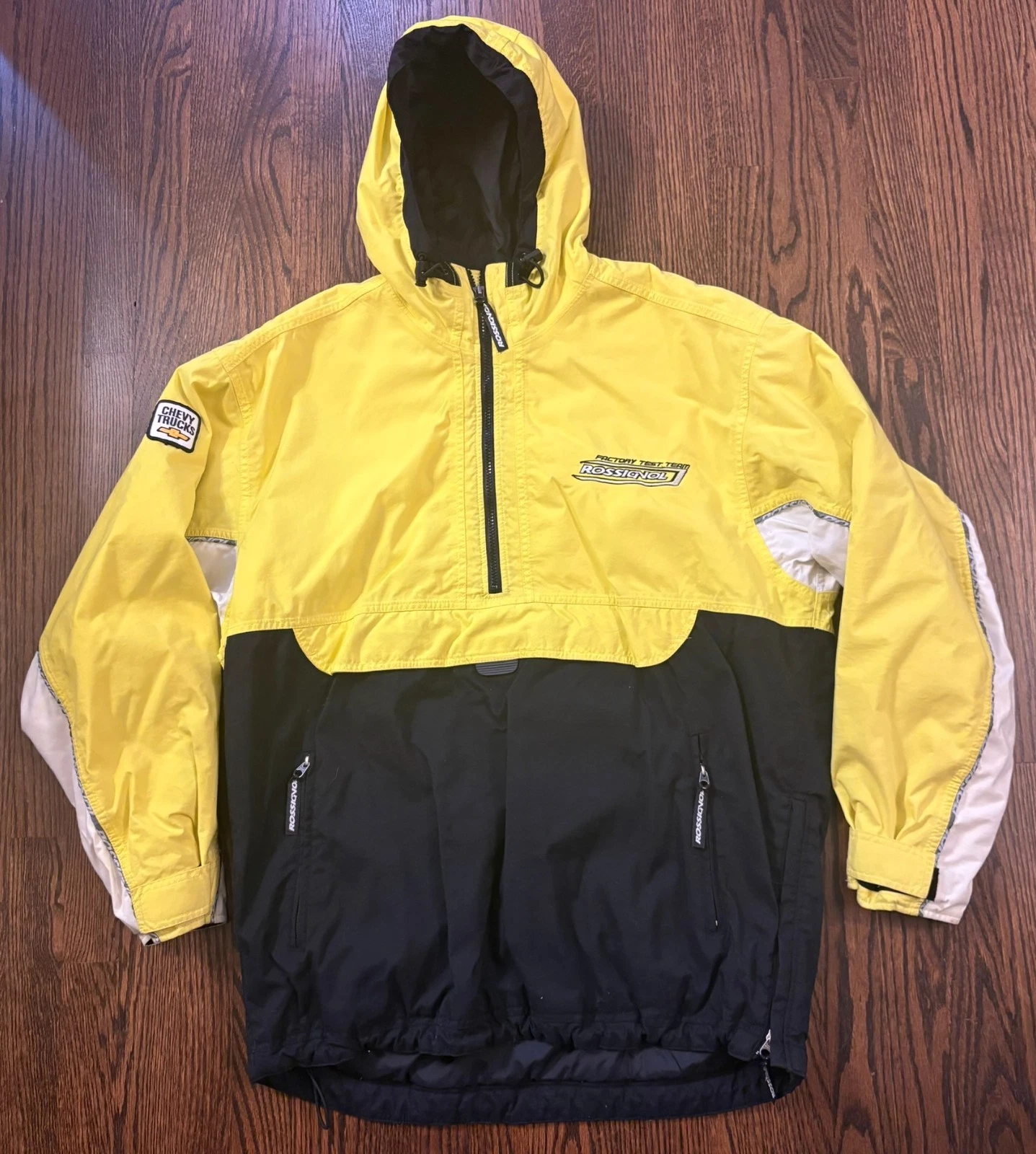 Rossignol Factory Test Team vintage yellow mens XL hooded 1/2 zip Ski Jacket