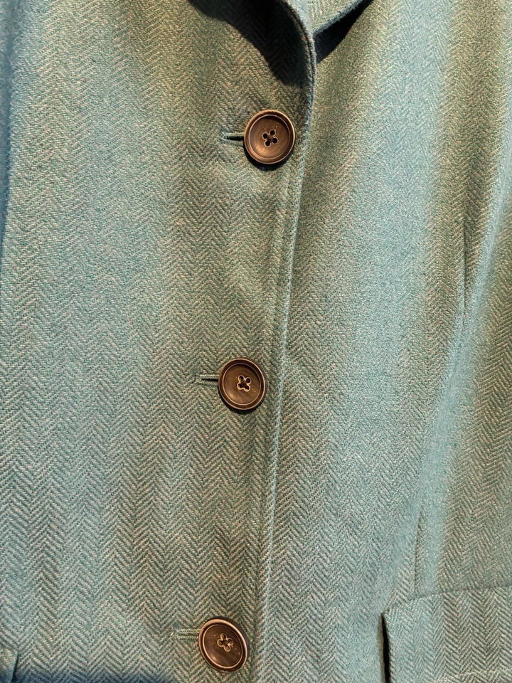Coldwater Creek Teal Herringbone Blazer Womens 12 Wool Blend 3 Button Y2K - Image 3 of 4