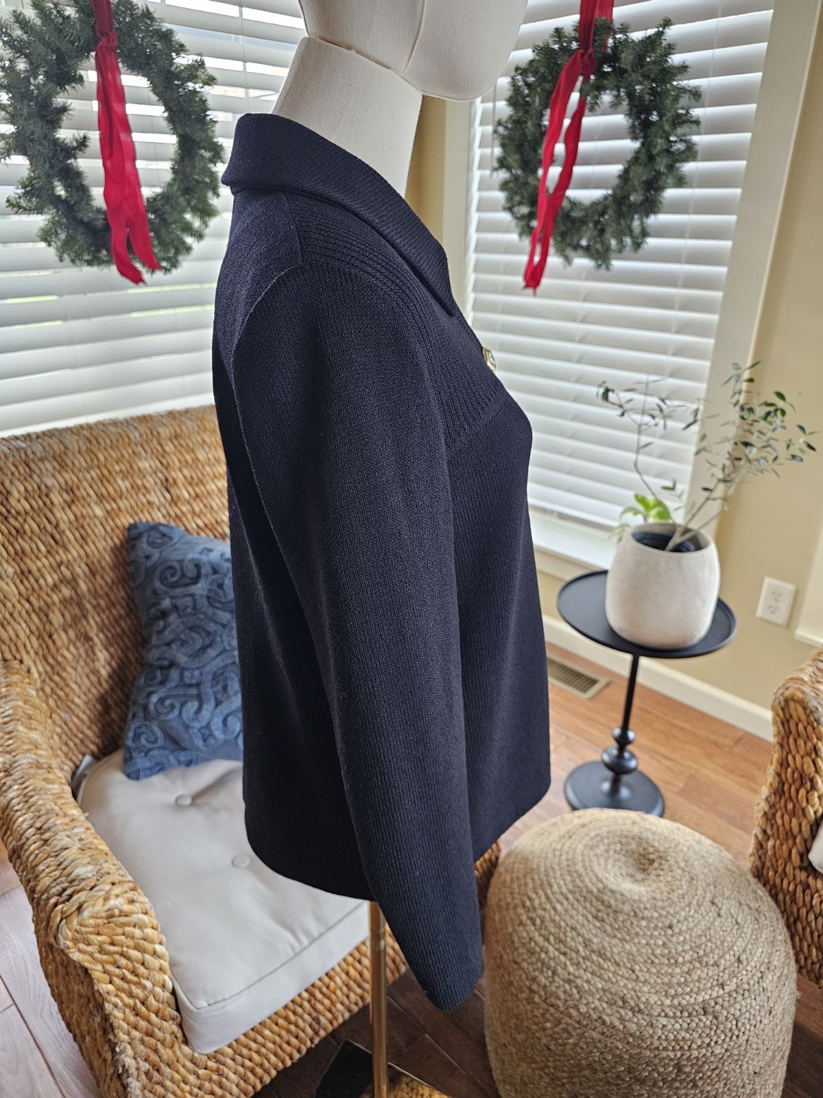 ST. JOHN Basic Black Gold Button Santana Knit Jac… - image 5