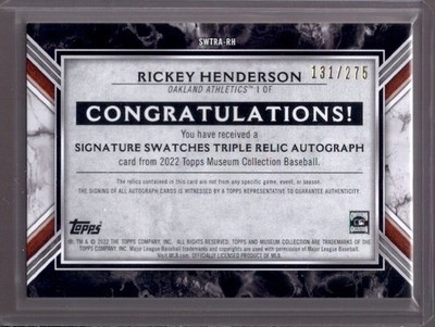 RICKEY HENDERSON 2022 Topps Museum Collection Game Jersey