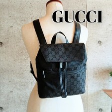 GUCCI 003 0242 Vintage GG Canvas Drawstring Mini Backpack Black Leather Japan