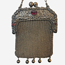 Antique Sterling Silver Mesh Purse Cherubs Jewelled - Seller Prepays US Tariffs